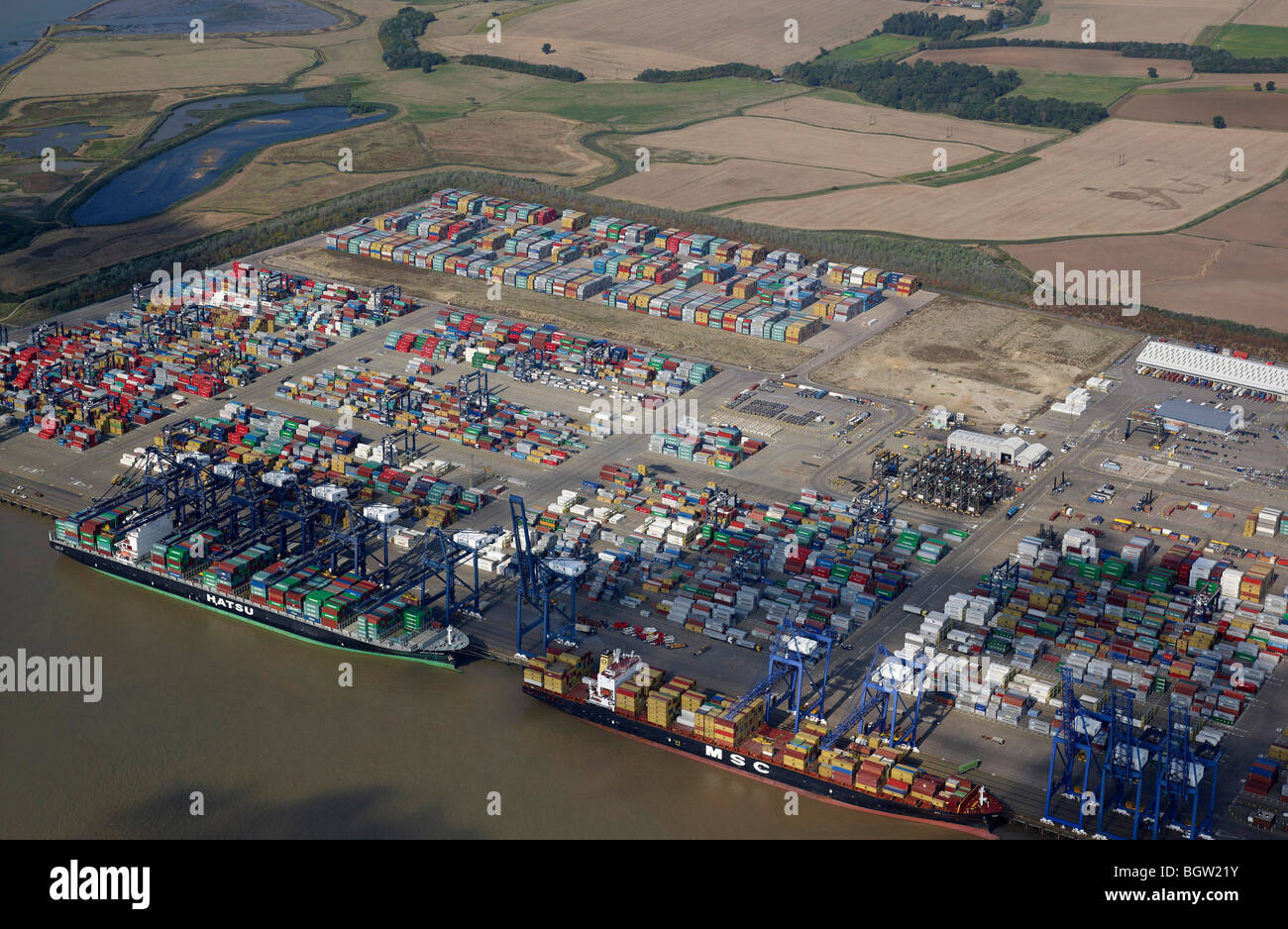 Porto di Felixstowe, dall'aria, Inghilterra orientale Foto Stock