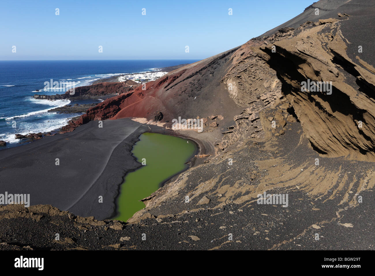 Lago verde, verde laguna, Charco de los Ciclos, El Golfo, Lanzarote, Isole Canarie, Spagna, Europa Foto Stock