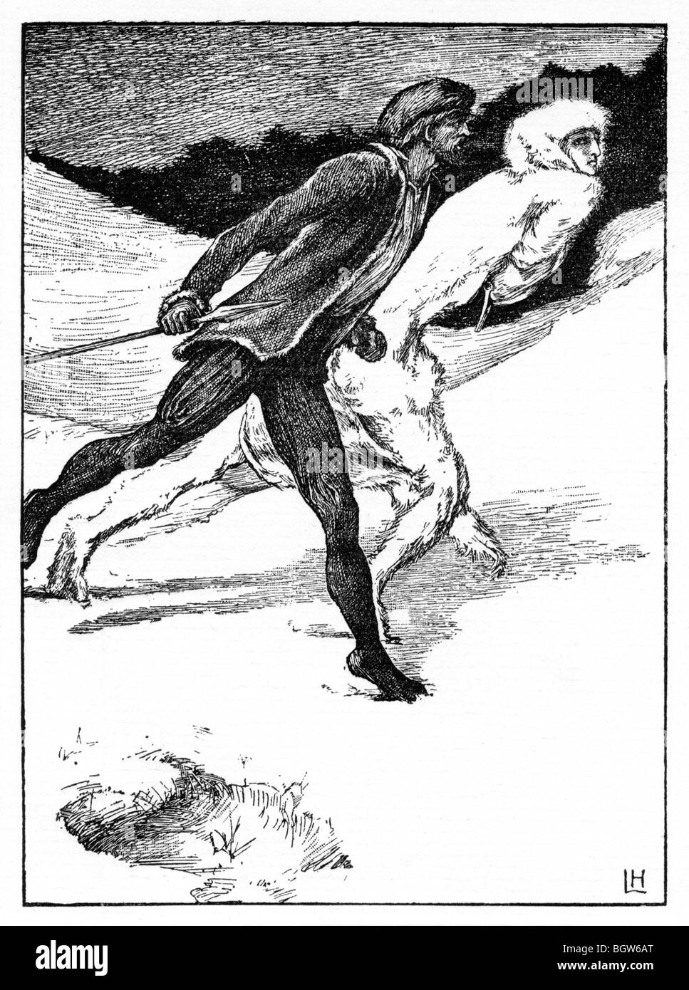 Il Were-Wolf, la gara, illustrazione dal libro di Clemence Housman, disegnato da fratel Laurence, pubblicato nel 1896 Foto Stock