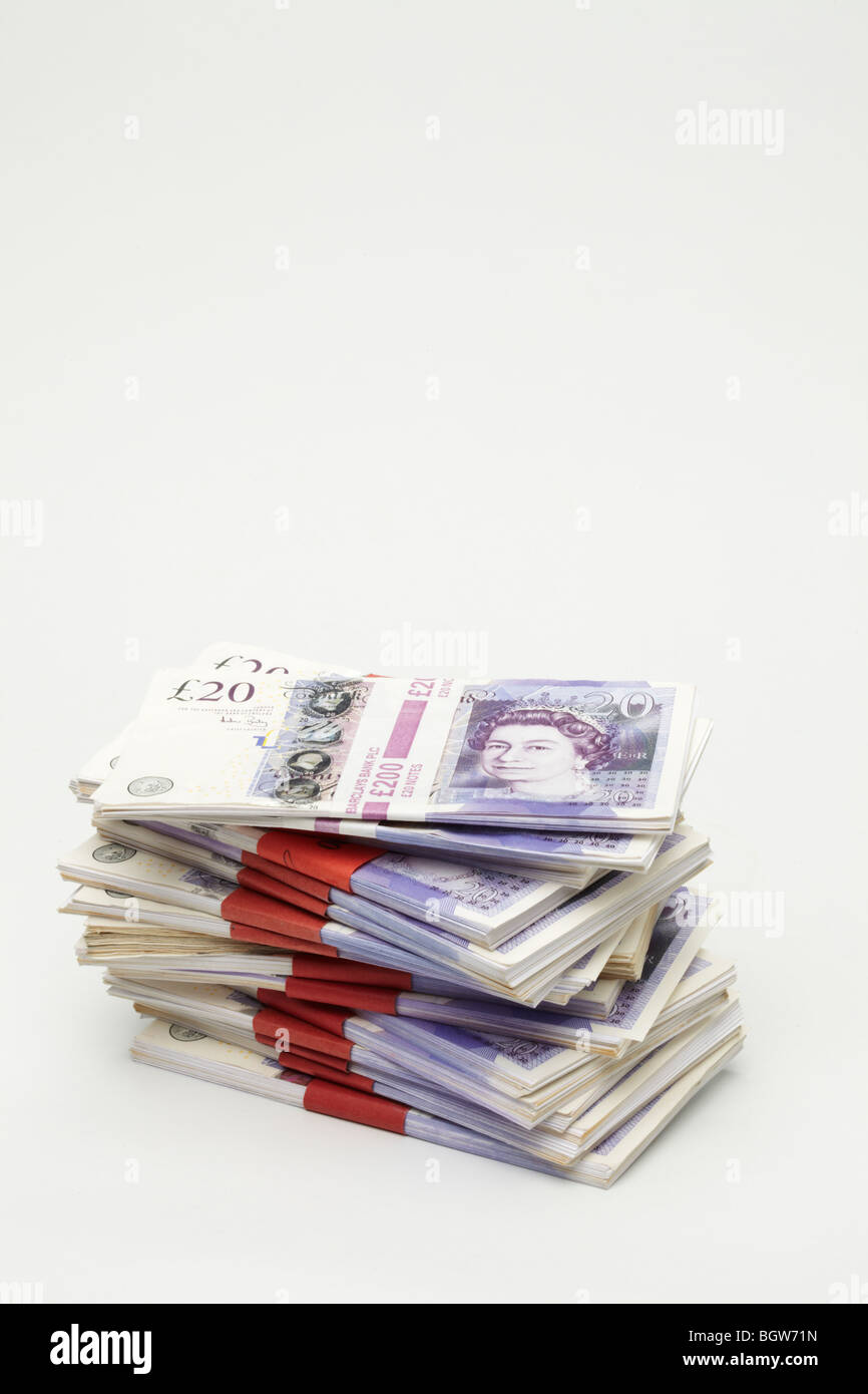 Fasci di venti Pound note Foto Stock