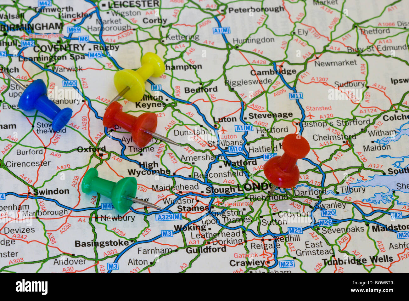 Mappa di Londra con perni Foto Stock