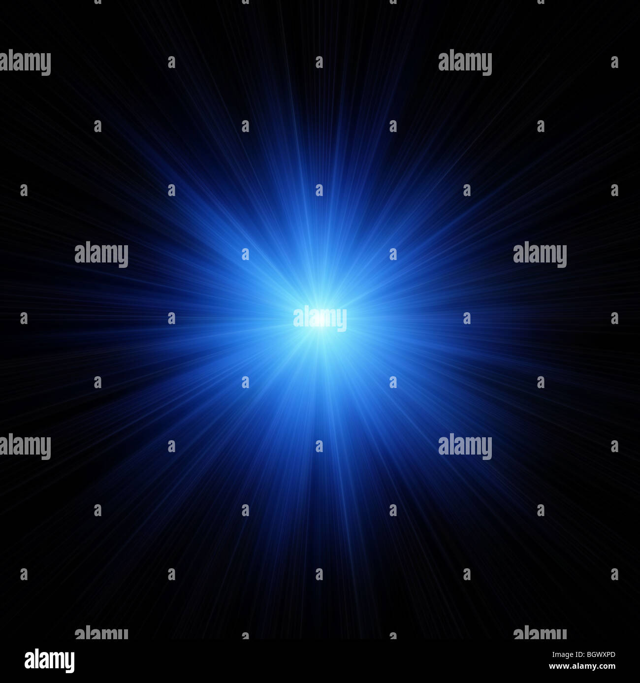 Blue star flash su sfondo nero Foto Stock