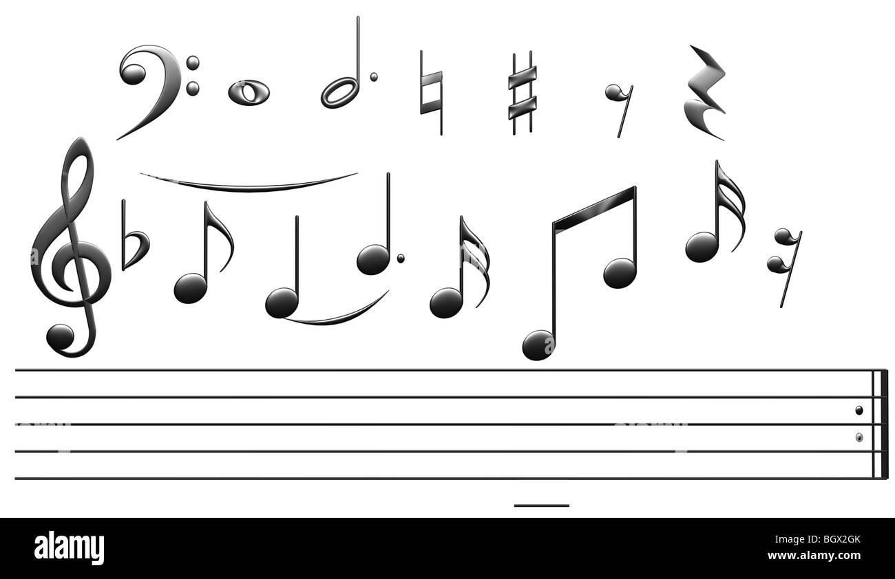 Raccolta di 3D i simboli musicali cut-out Foto Stock