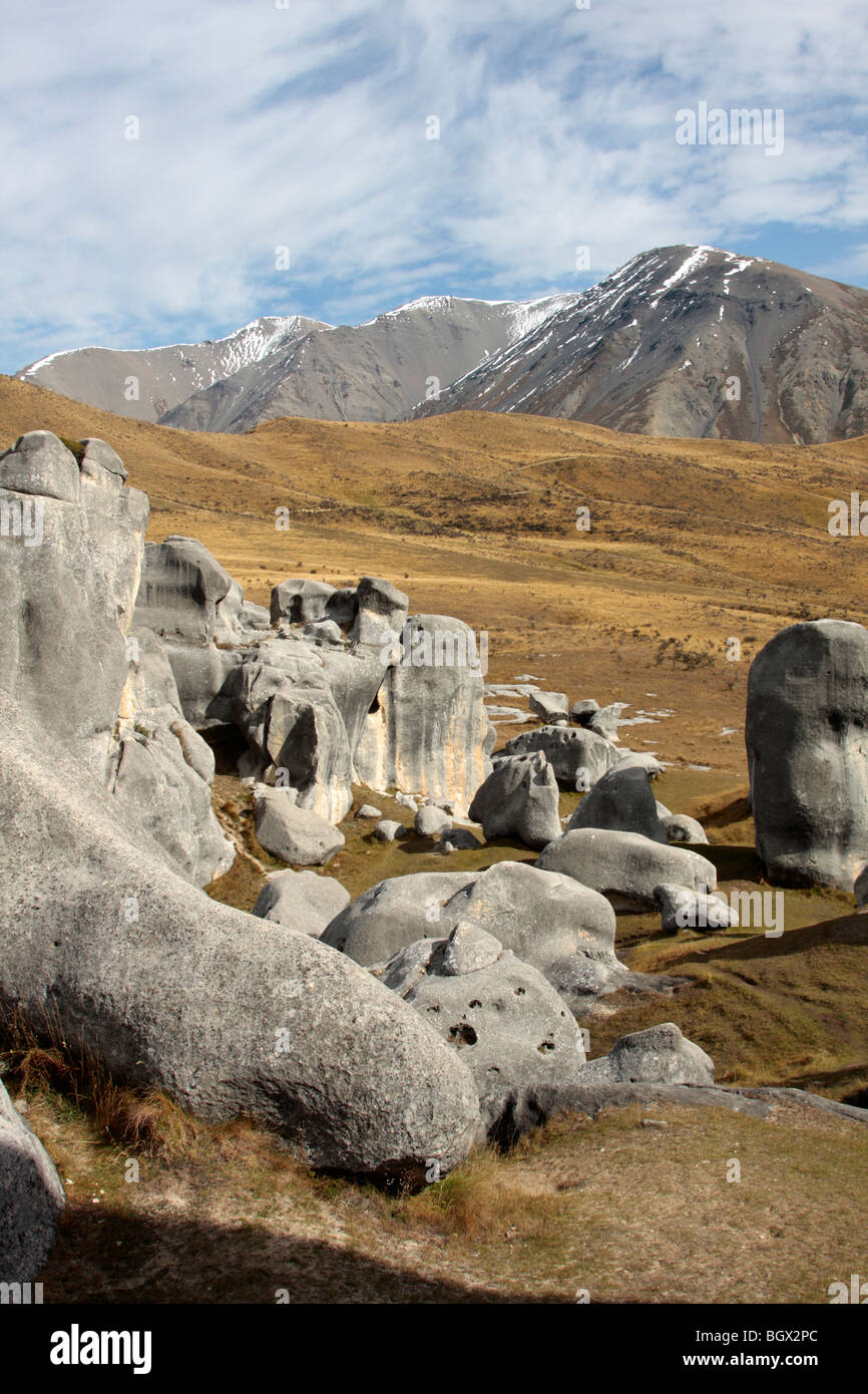 Castello rocce vicino Arthurs Pass in Nuova Zelanda Foto Stock