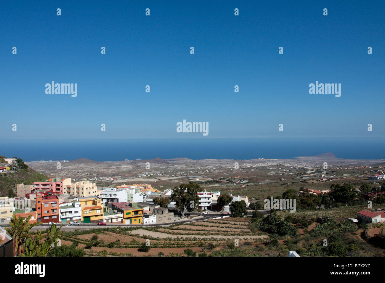 Vista dal municipio di Granadilla verso la costa est di Tenerife nelle Isole Canarie Spagna Foto Stock
