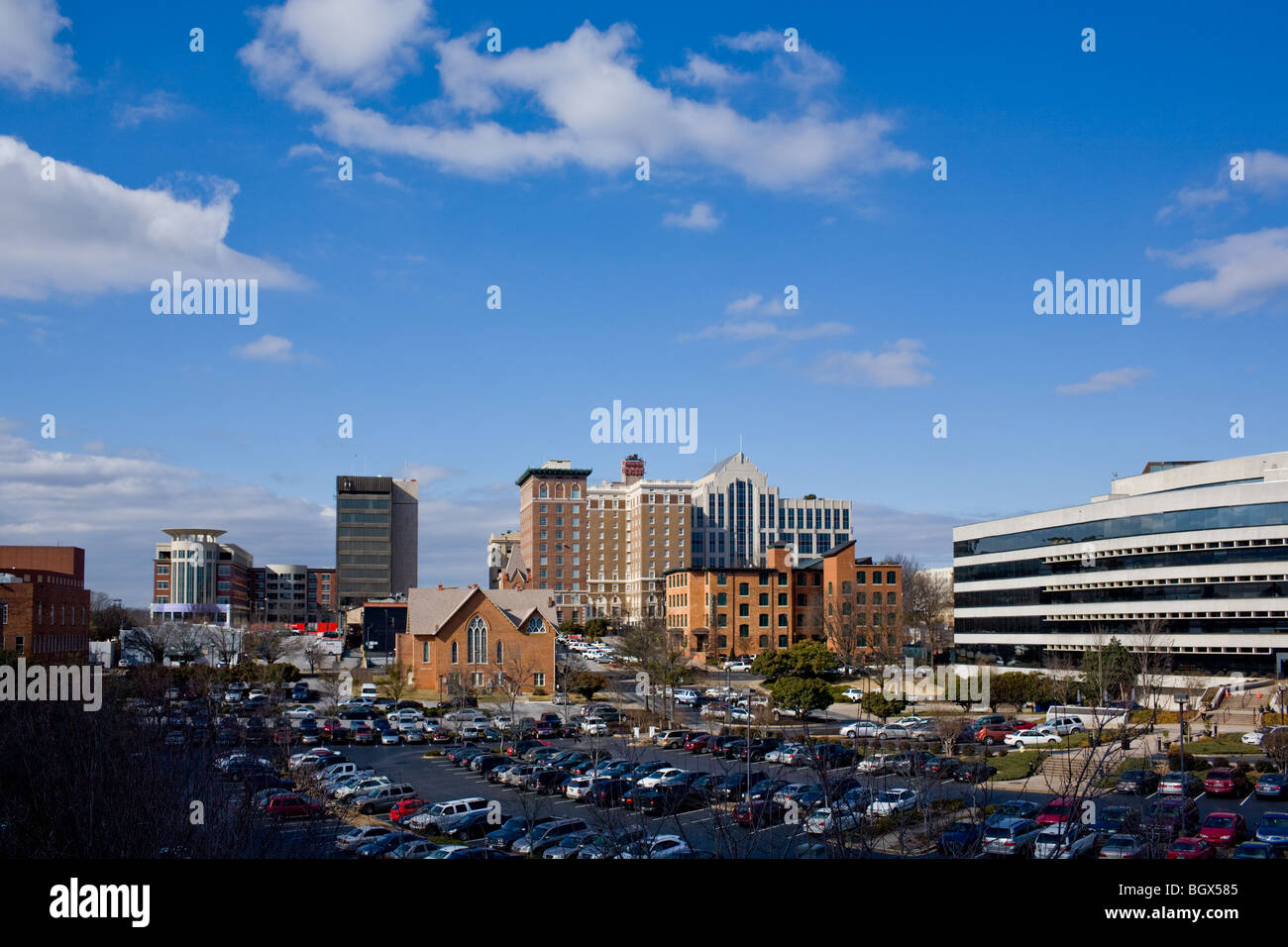 Panorama sullo skyline del centro cittadino di Greenville nella Carolina del Sud Foto Stock