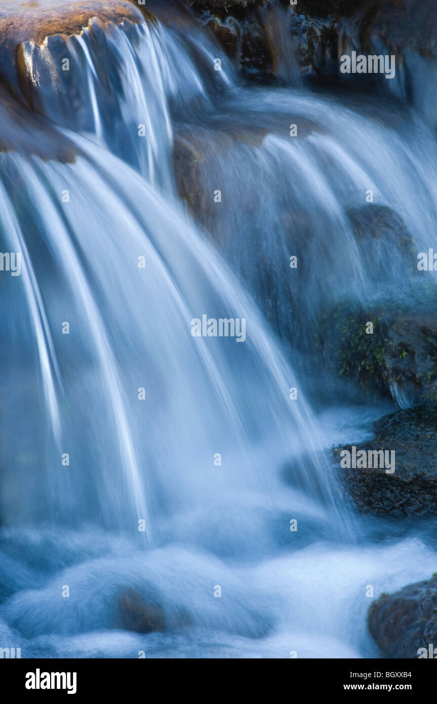 Silky chiara cascate di acqua su roccia-Giant Springs State Park, Montana Foto Stock