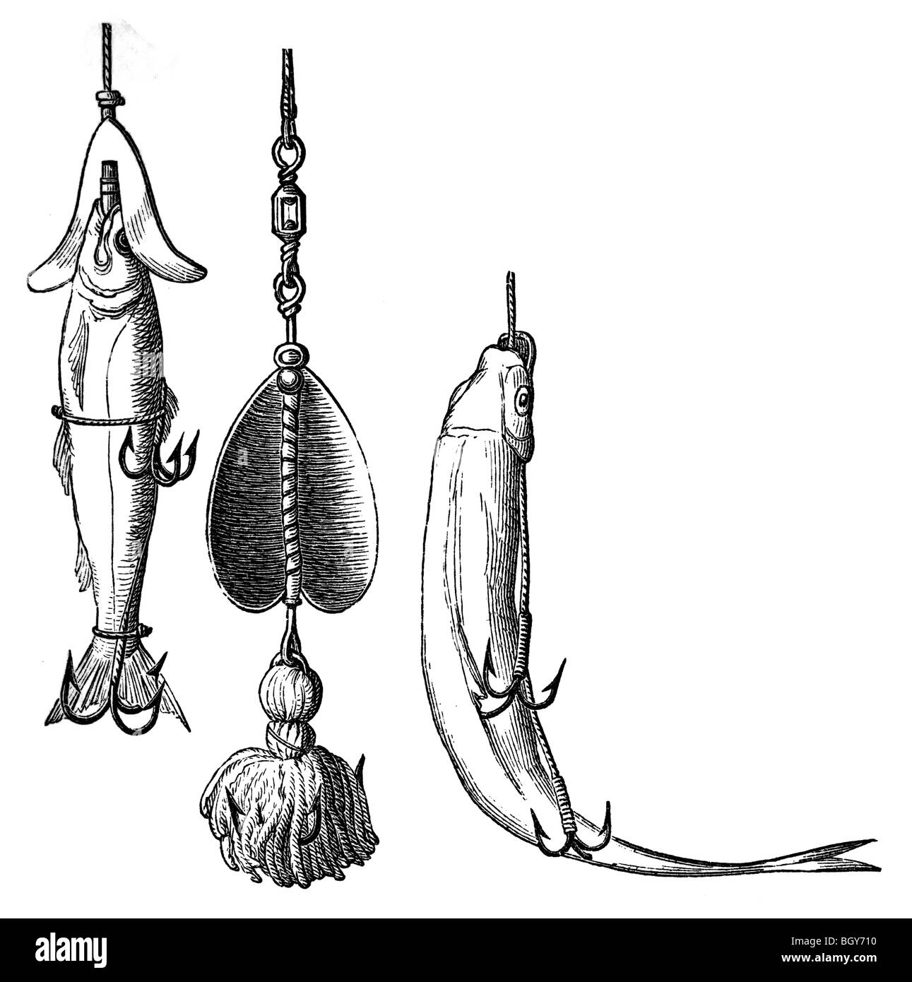 Pescare esche, cucchiaio esche, filatura pesce, pesce Foto Stock