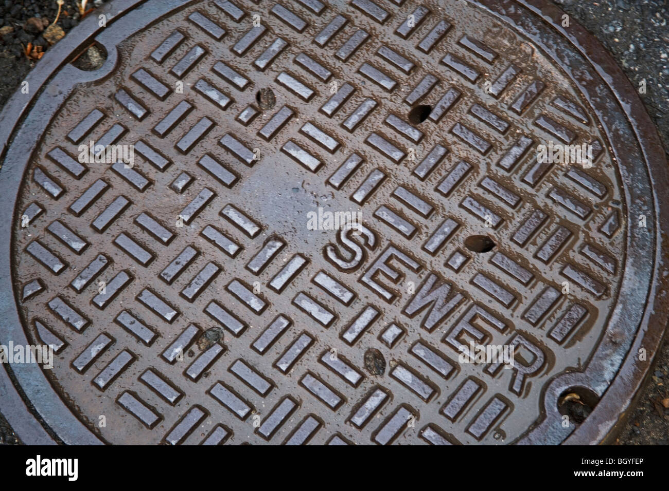 Coperchio della fogna Foto Stock