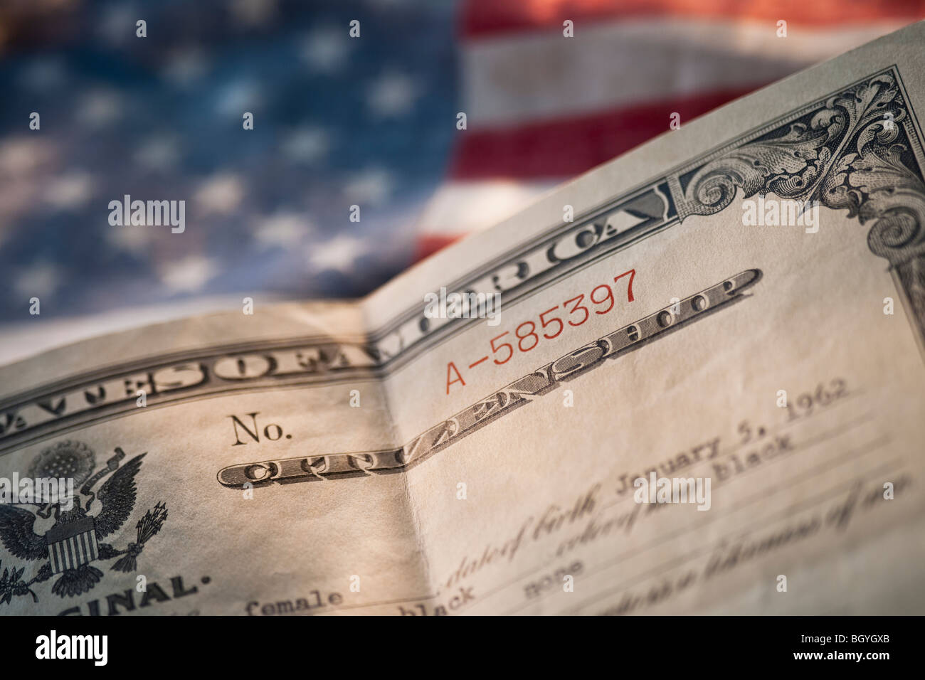 Moneta americana e flag Foto Stock