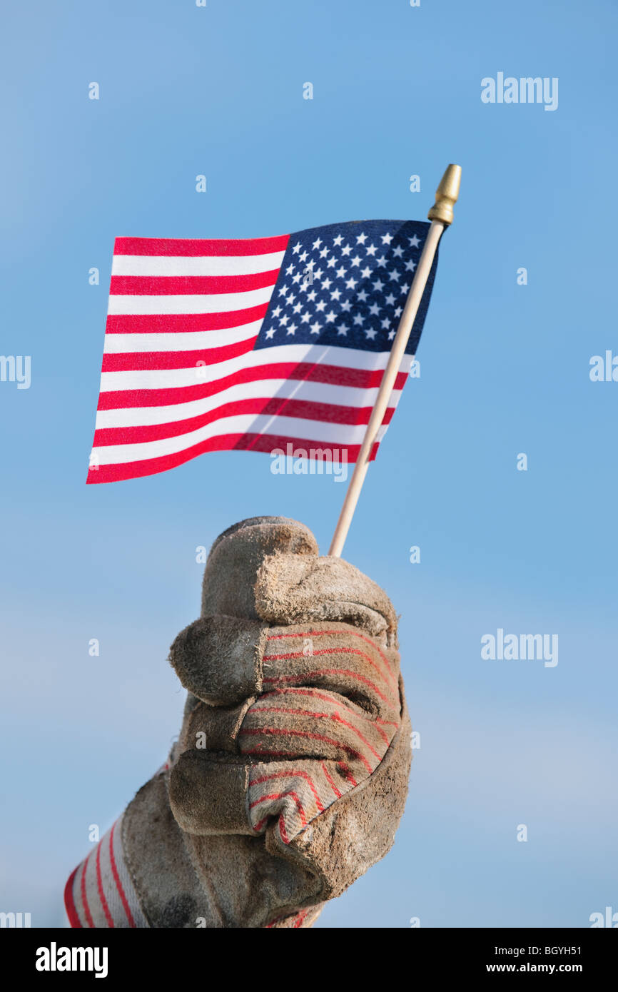 Guanto e bandiera americana Foto Stock