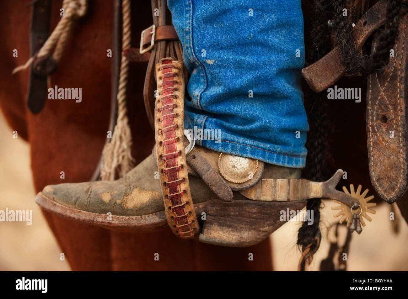 Cowboy boot con sperone Foto Stock