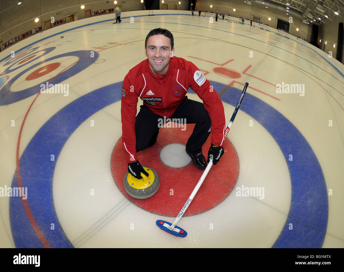 David Murdoch, saltare degli uomini della scuderia GB Curling team per le Olimpiadi invernali di Vancouver Canada 2010. Foto Stock
