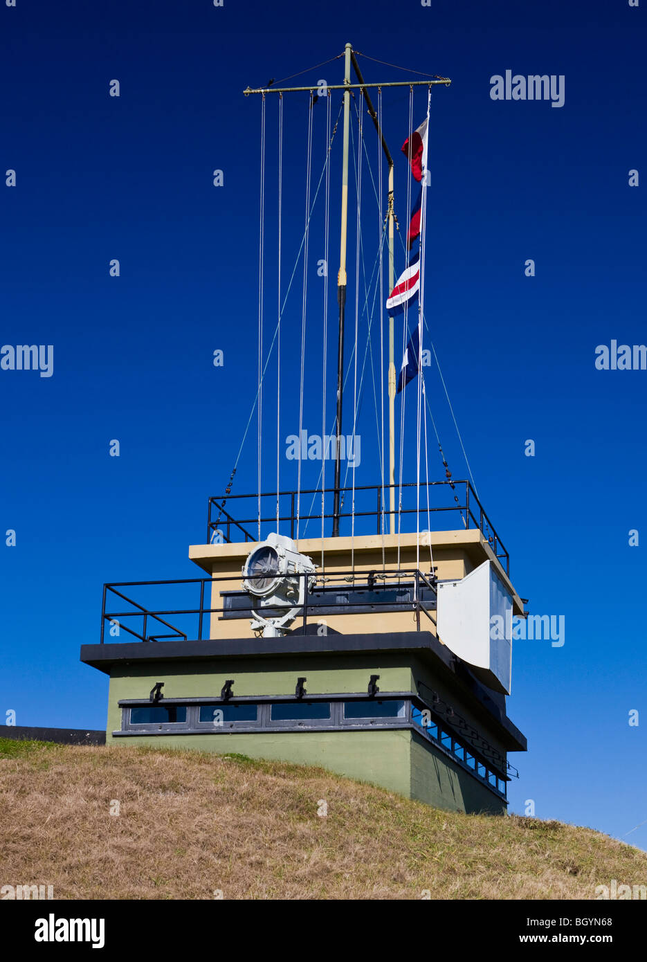 La II Guerra Mondiale era torre di guardia a Fort Moultrie, Sullivan's Island, South Carolina, Stati Uniti d'America. Foto Stock