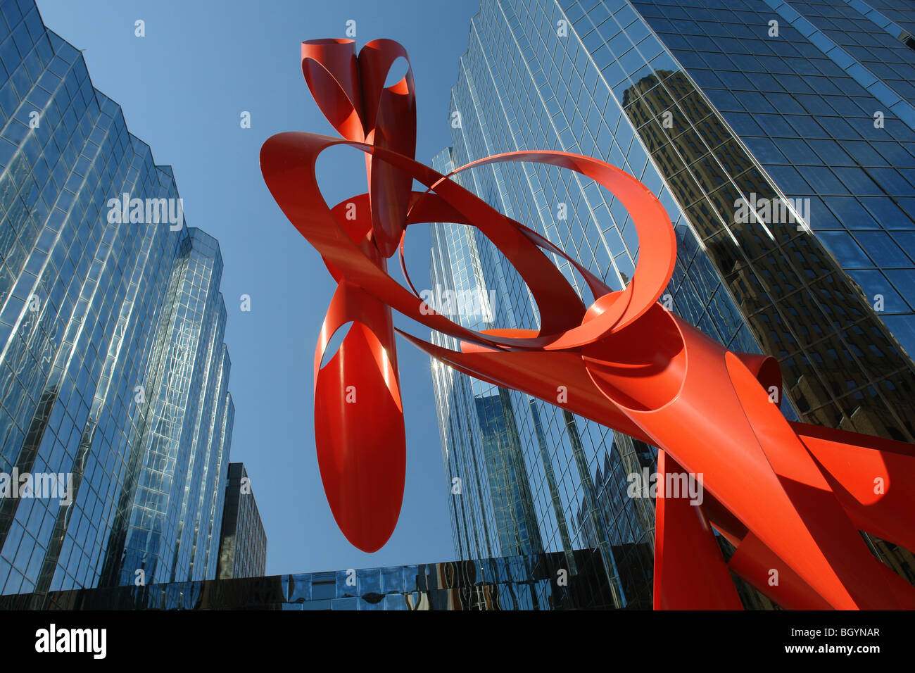Oklahoma City, OK, Oklahoma, Downtown, Bank of America Plaza, scultura rosso Foto Stock