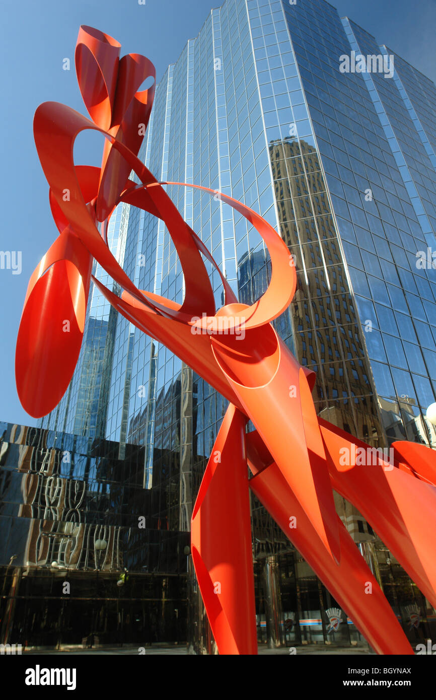 Oklahoma City, OK, Oklahoma, Downtown, Bank of America Plaza, scultura rosso Foto Stock