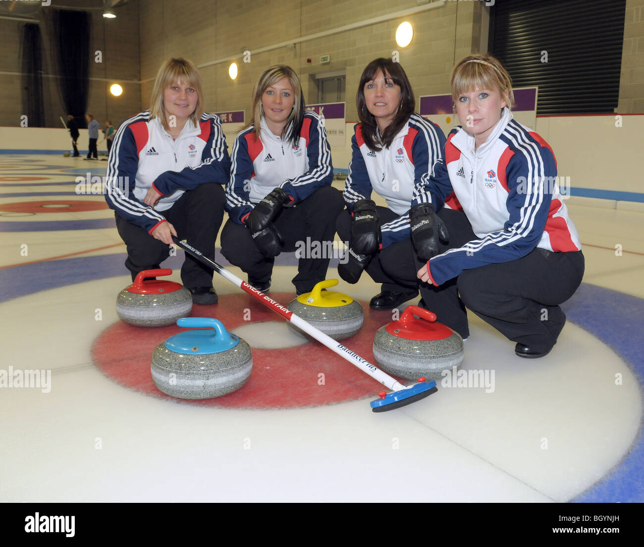 Donne Olimpiadi invernali il curling Team Gran Bretagna Foto Stock