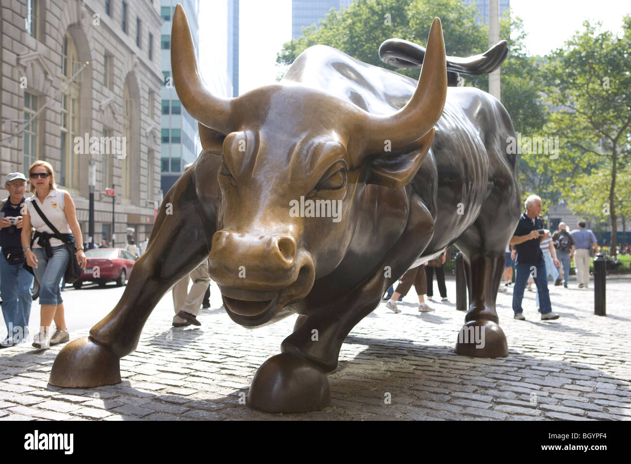 La ricarica Bull, Wall Street, New York City, Stati Uniti d'America Foto Stock