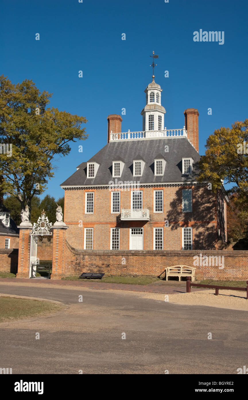 Foto di stock di residenza del governatore di Colonial Williamsburg, VA, Stati Uniti d'America. Foto Stock