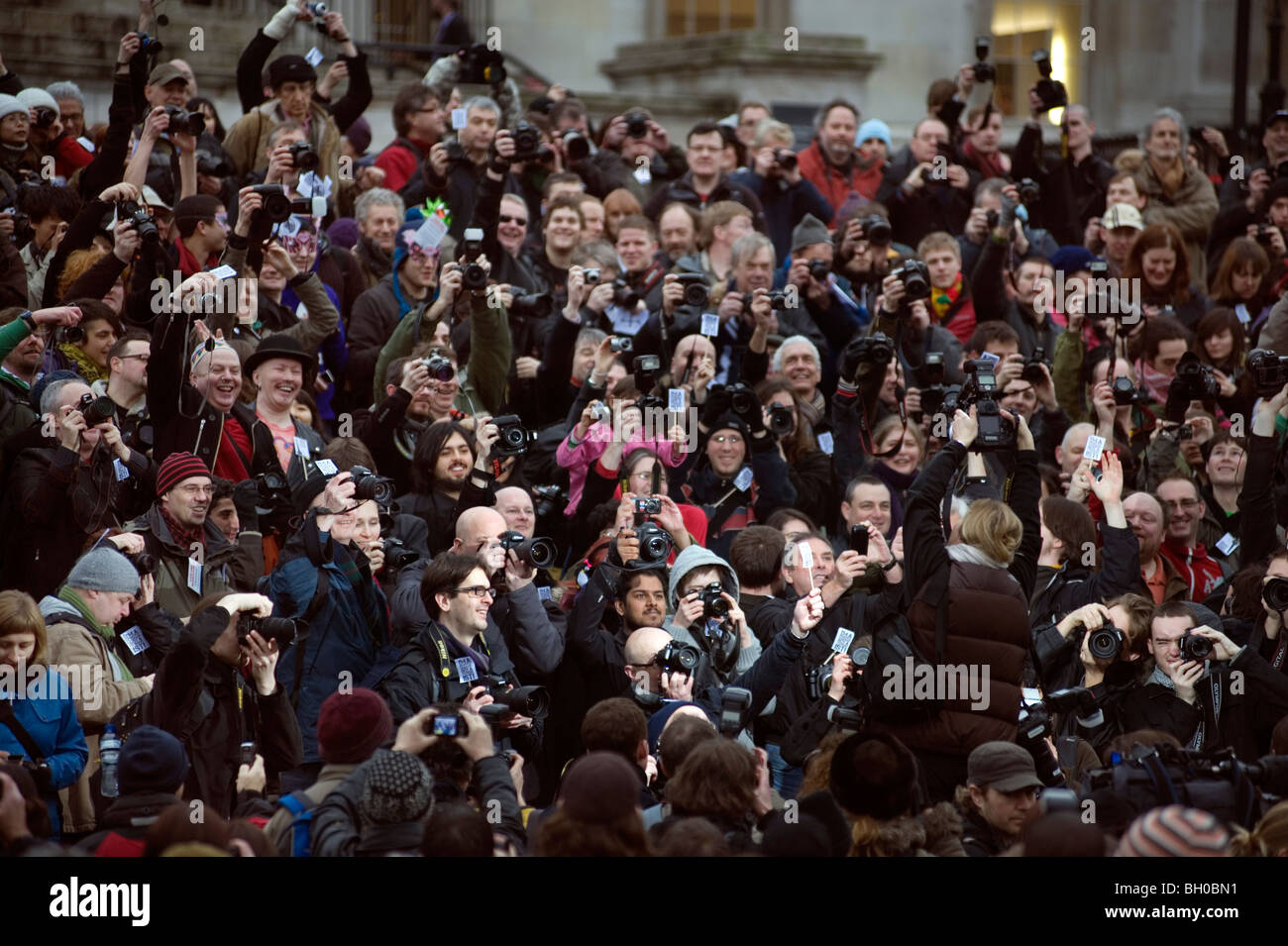 Io sono un fotografo non è un terrorista, protestano a Trafalgar Square, Londra, Gran Bretagna. Foto Stock