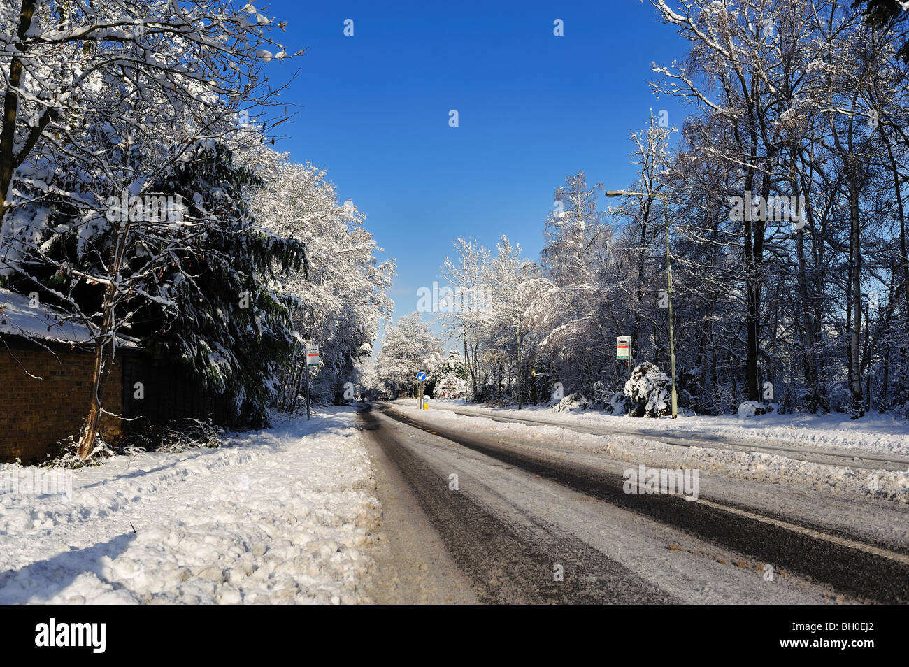 Strada di Snowy Foto Stock