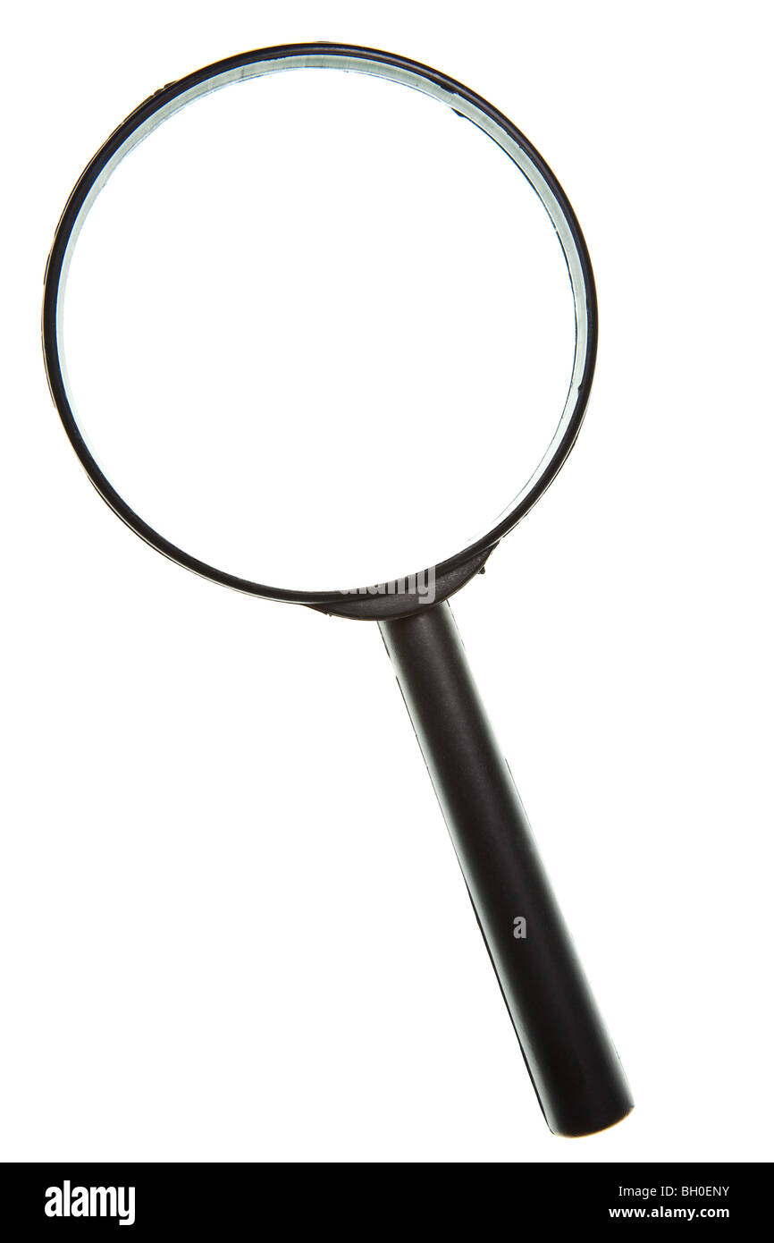 Lente di ingrandimento isolato su uno sfondo bianco Foto Stock