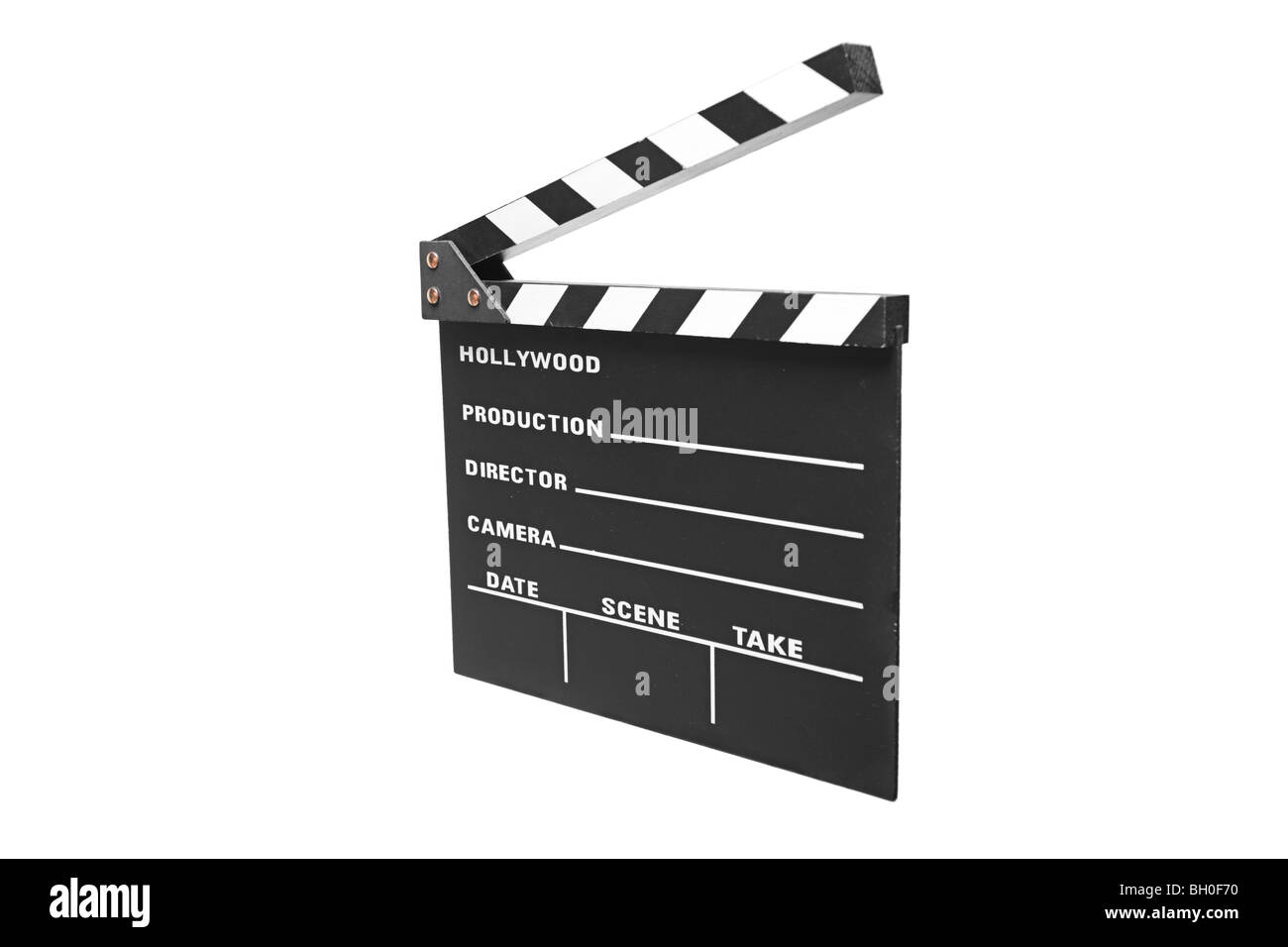 Filmato clap isolato su bianco Foto Stock