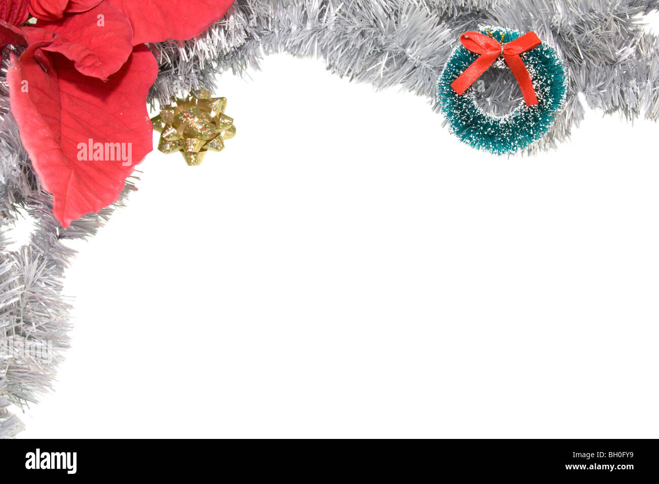 Nastro morbido garland con poinsettia bloom, archetto e ghirlanda di Natale Foto Stock