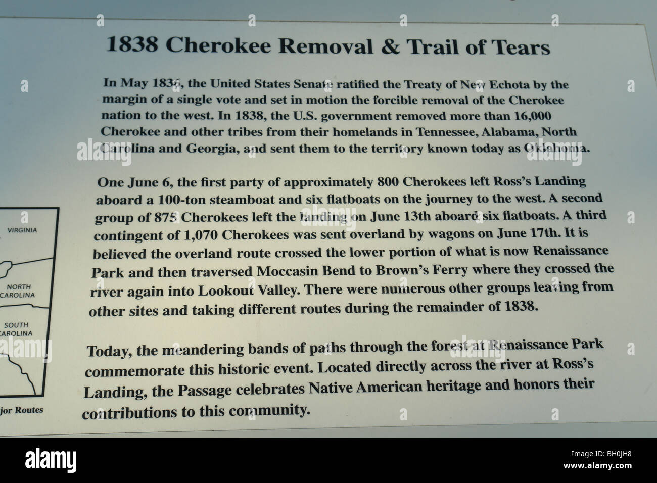 Chattanooga, TN, Tennessee, sul fiume Tennessee, Cherokee il distacco e il "Sentiero delle Lacrime' marcatore storico Foto Stock
