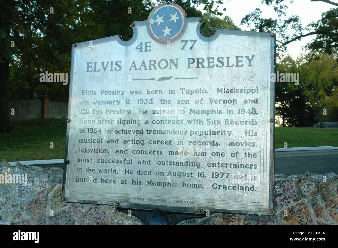 Memphis, TN, Tennessee, Aaron Elvis Presley marcatore storico, Graceland Foto Stock