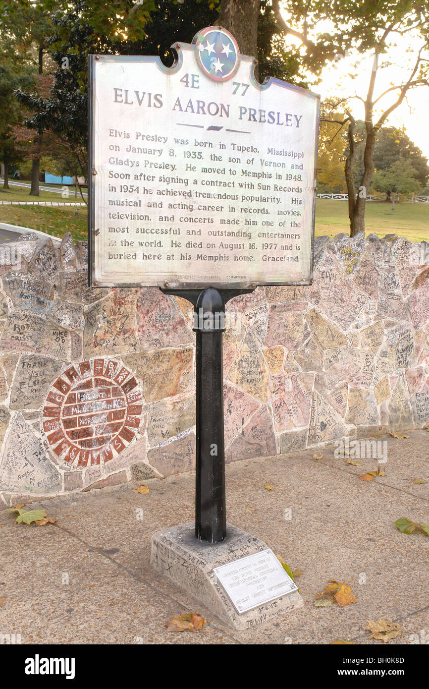 Memphis, TN, Tennessee, Aaron Elvis Presley marcatore storico, Graceland Foto Stock
