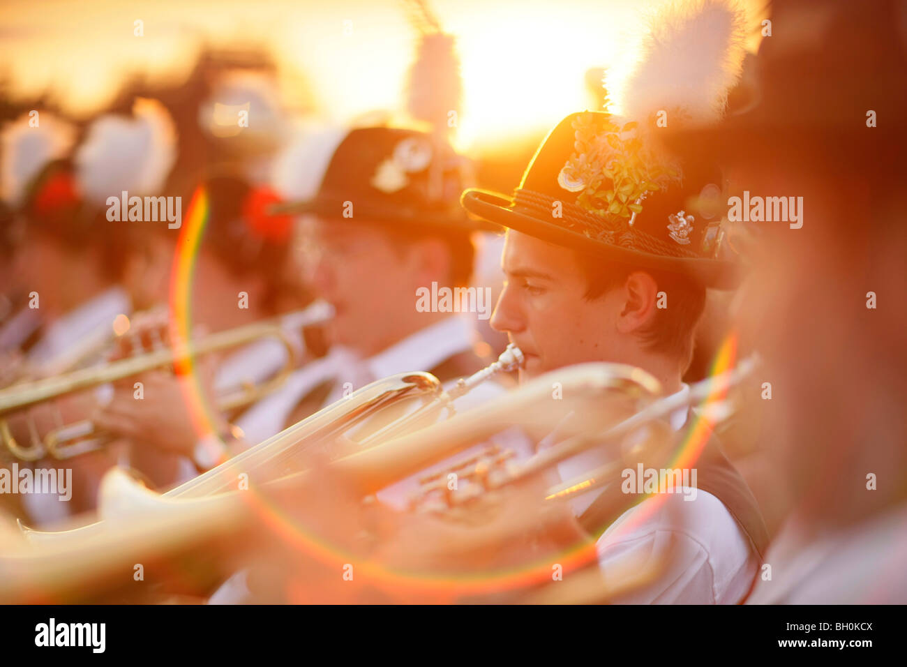 Banda di ottoni, Festival di mezza estate, Muensing, Baviera, Germania Foto Stock