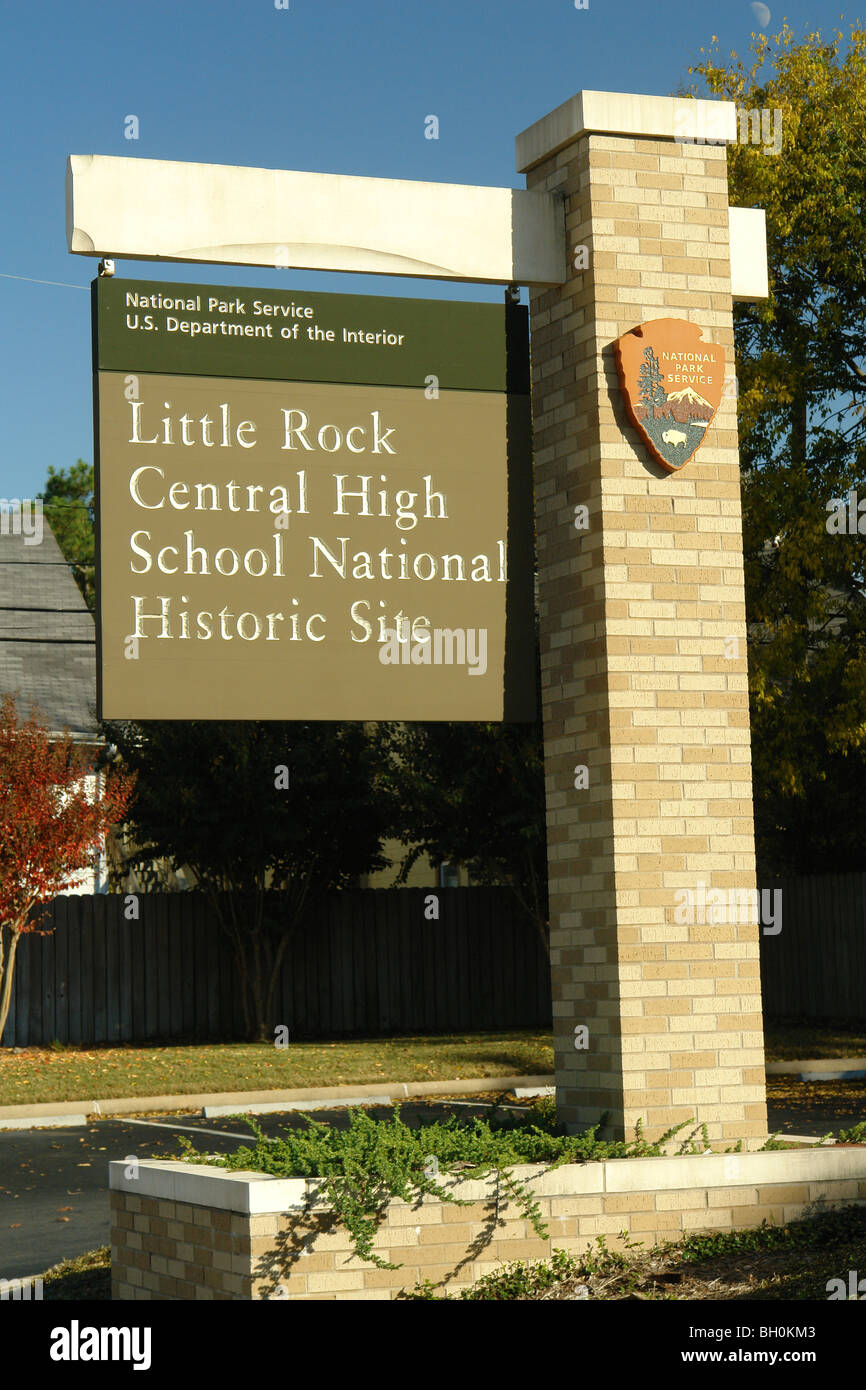 Little Rock, AR, Arkansas, Little Rock Central High School National Historic Site, ingresso sign Foto Stock