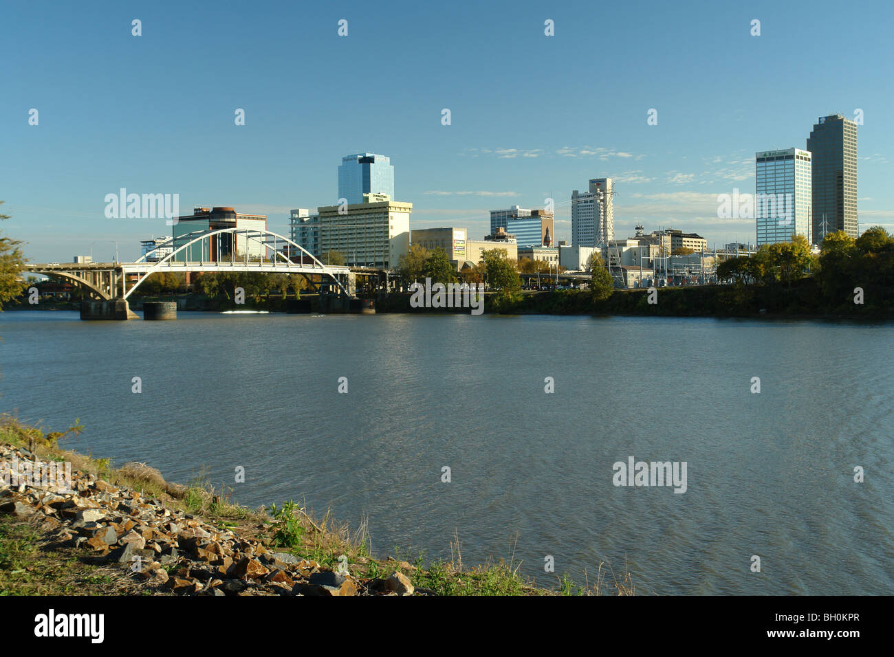 Little Rock, AR, Arkansas, Arkansas River, skyline del centro Foto Stock