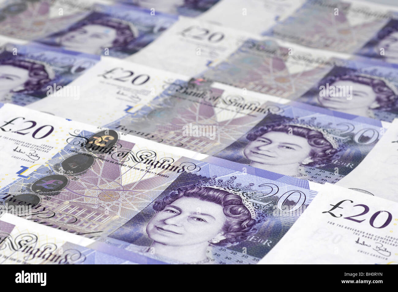 Righe di British venti libbre Foto Stock