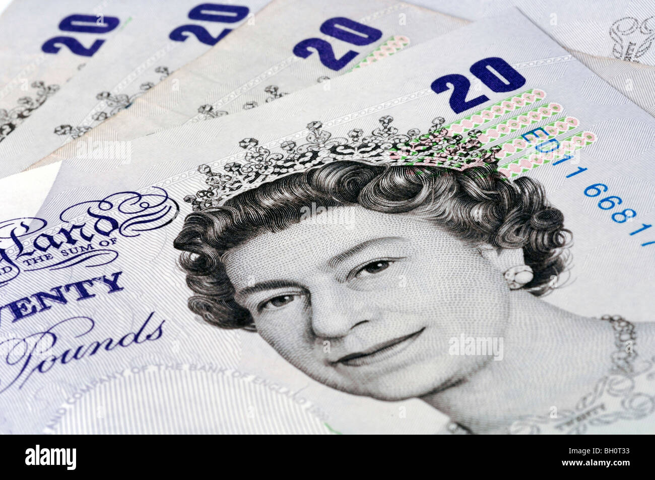 In prossimità di una ventina di British pound nota Foto Stock