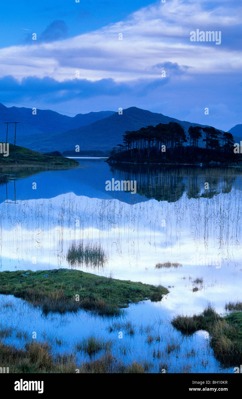 Ballynahinch Lago e riflessione, Connemara, Co. Galway, Irlanda, Europa Foto Stock