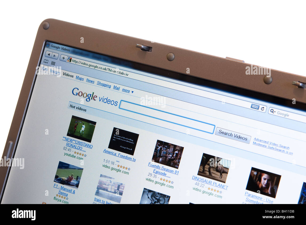 Google Video - sito mostrato sul laptop moderno Foto Stock