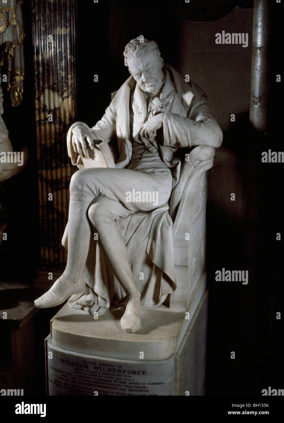 William Wilberforce anti schiavitù i diruttori. Statua 1840 da Samuel Giuseppe, l Abbazia di Westminster Londra Inghilterra. Foto Stock