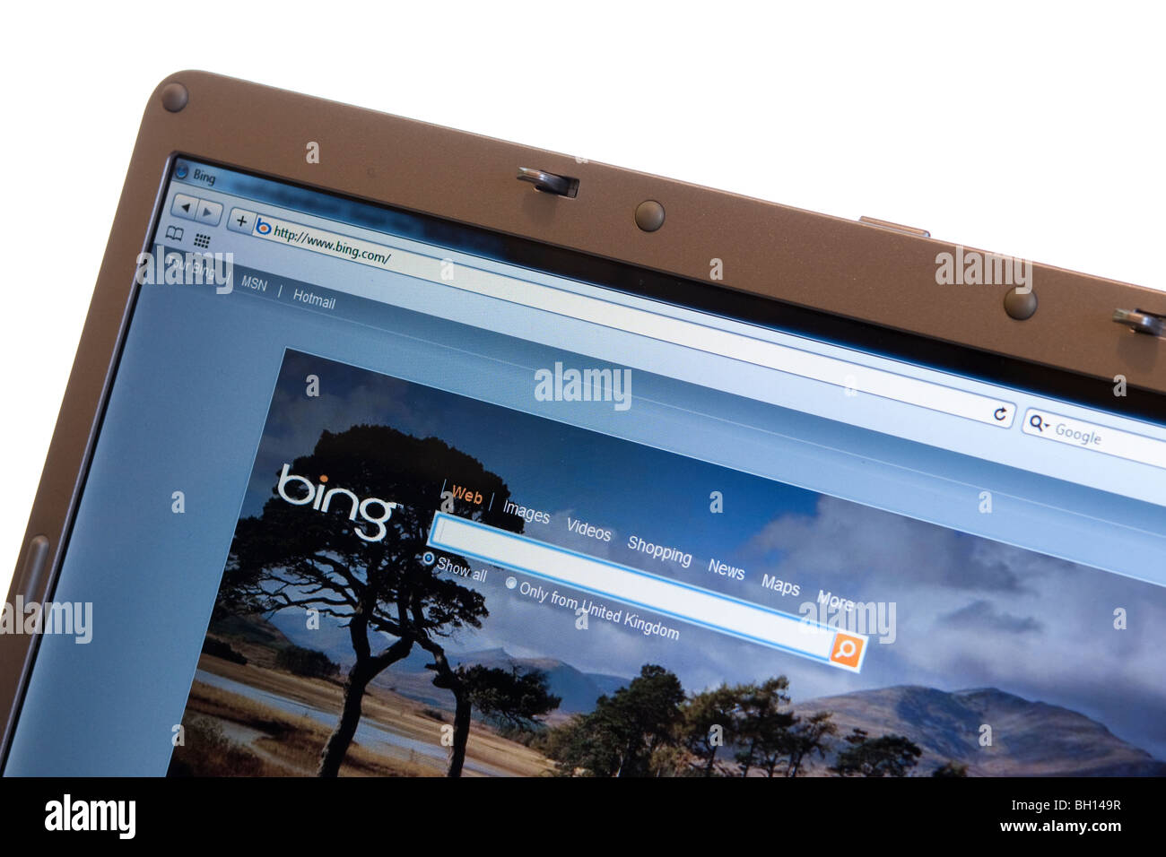 Bing il motore di ricerca del sito web su laptop moderno Foto Stock