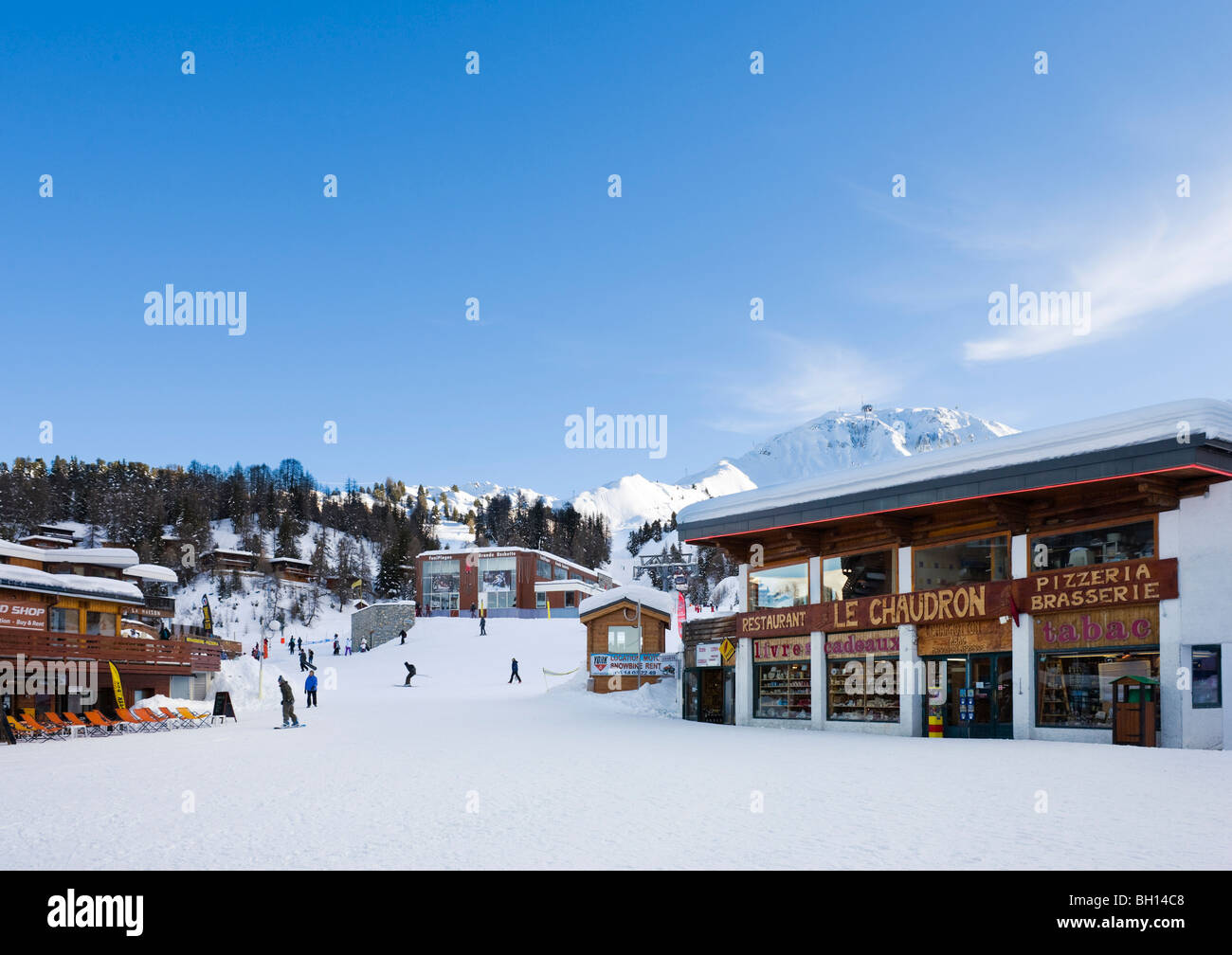 Fondo delle piste in La Plagne Centre,Tarentaise, Savoie, Francia Foto Stock