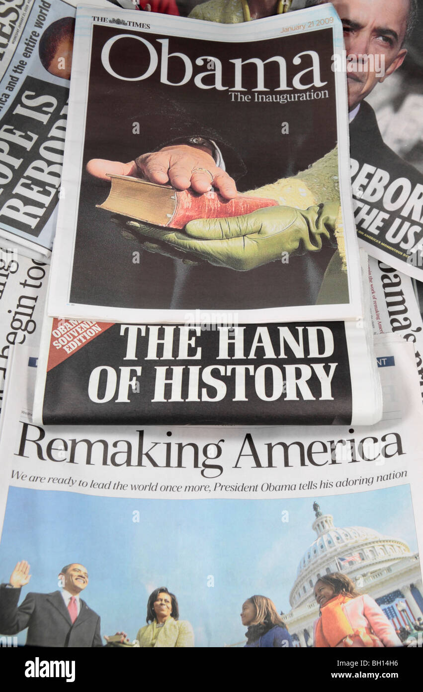 Giornali Britannici in primo piano dal 21 gennaio 2009 dell inaugurazione dell America's 44th Presidente Barack Obama. Foto Stock
