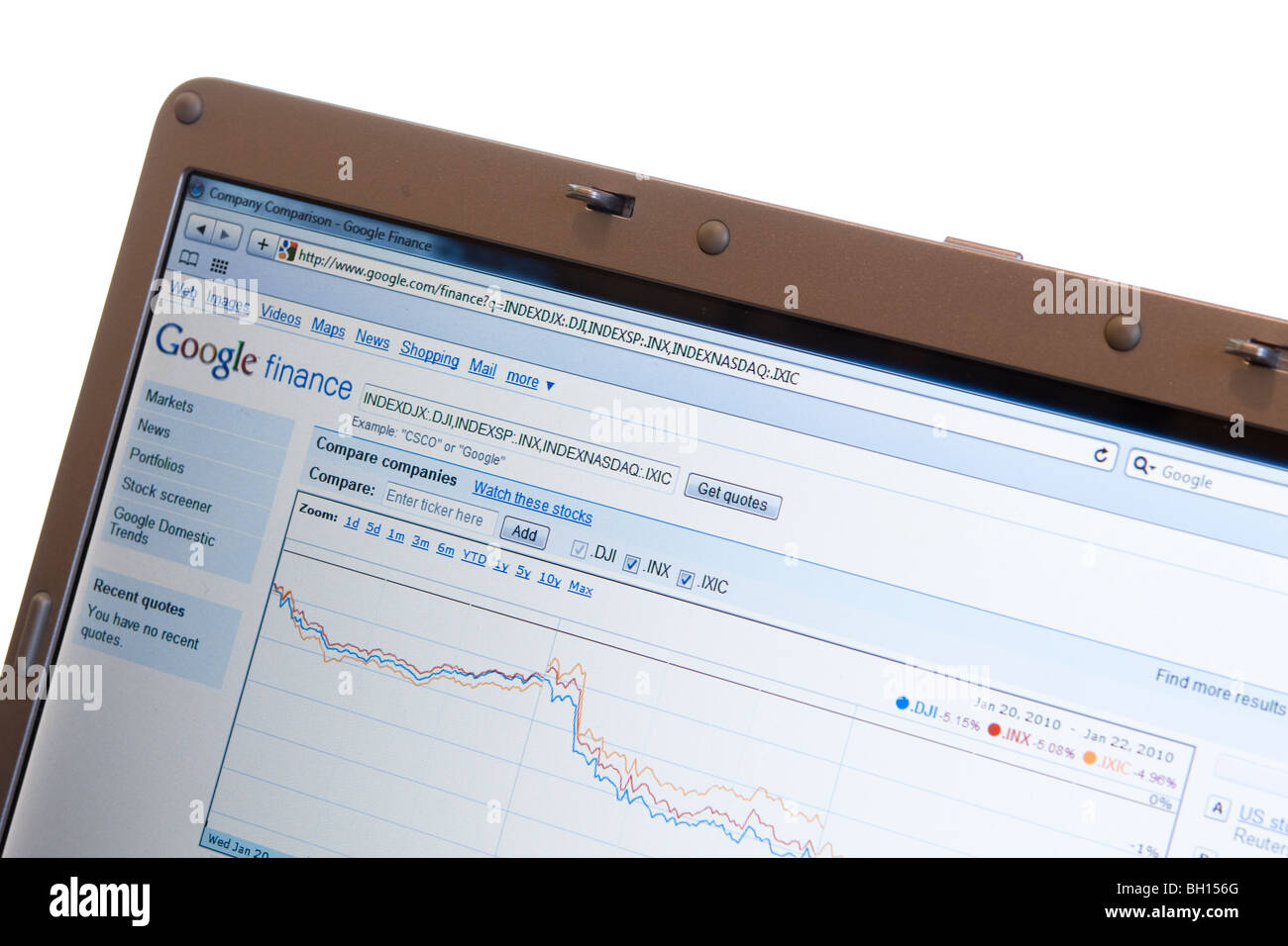 Sito Google Finance su laptop moderno Foto Stock