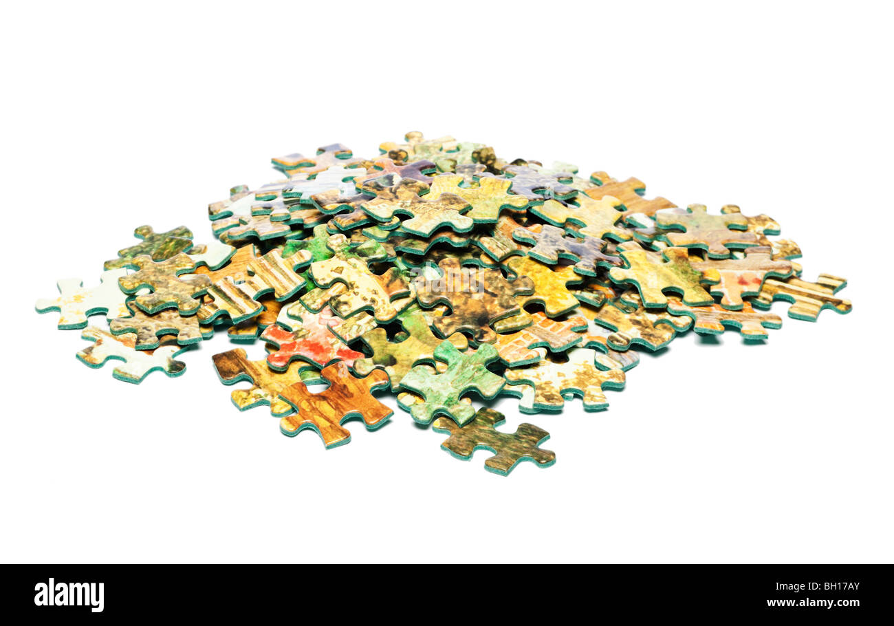 Pila di pezzi di puzzle Foto Stock
