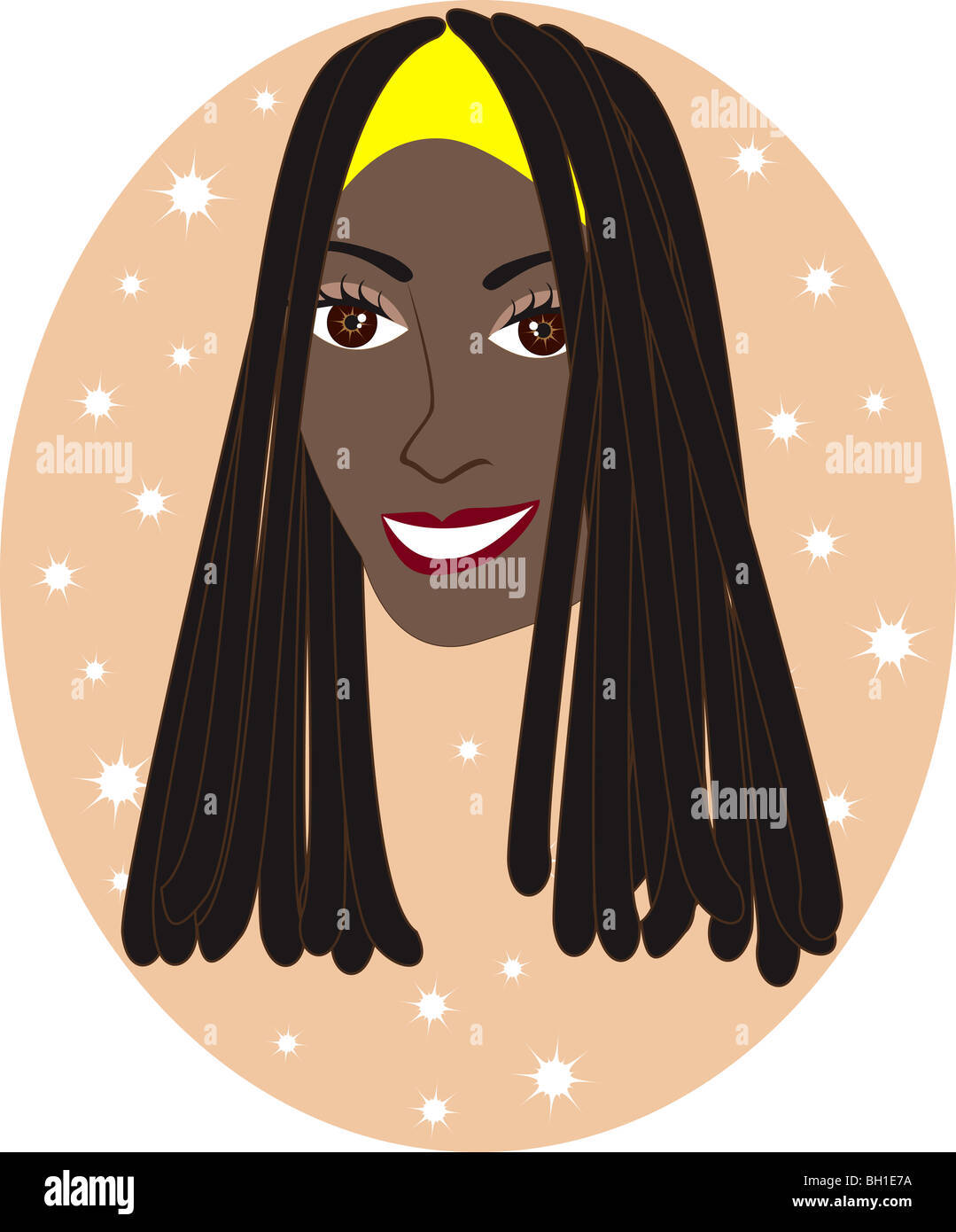 Vector piuttosto americano africano o giamaicano Ragazza con sfondo marrone chiaro. Ottimo per la personalizzazione, vedere molte altre facce con differiscono Foto Stock