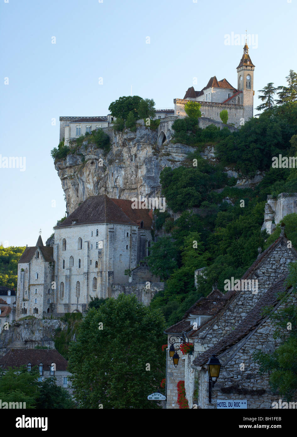 Vista di Rocamadour, Via di San Giacomo, strade di Santiago, Chemins de Saint-Jacques, Via Podiensis, Dept. Lotto, Région Midi-Pyr Foto Stock