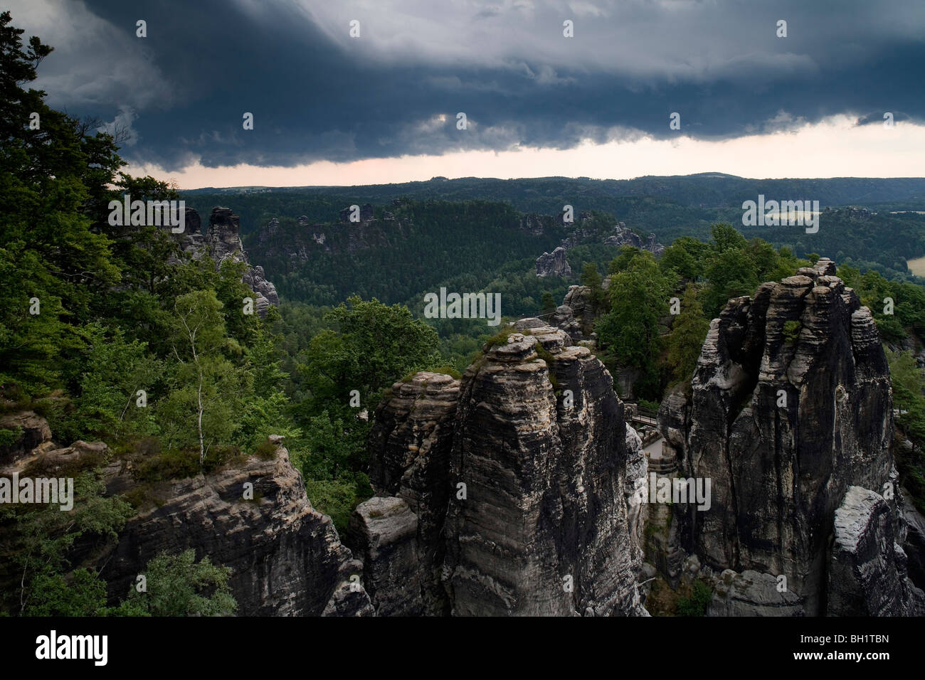 Formazione di roccia, Elba montagne di arenaria, Svizzera Sassone, Bassa Sassonia, Germania Foto Stock