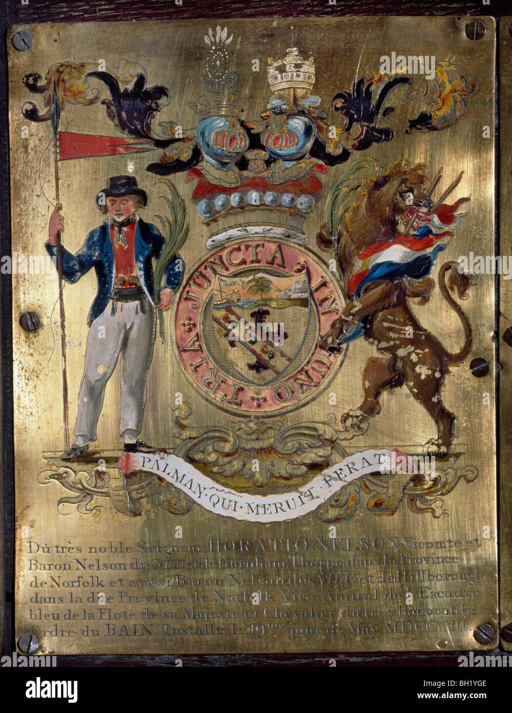 Abbazia di Westminster: lamiera smaltata su bancarelle di Enrico VII cappella commemorativa Ammiraglio Lord Nelson Foto Stock