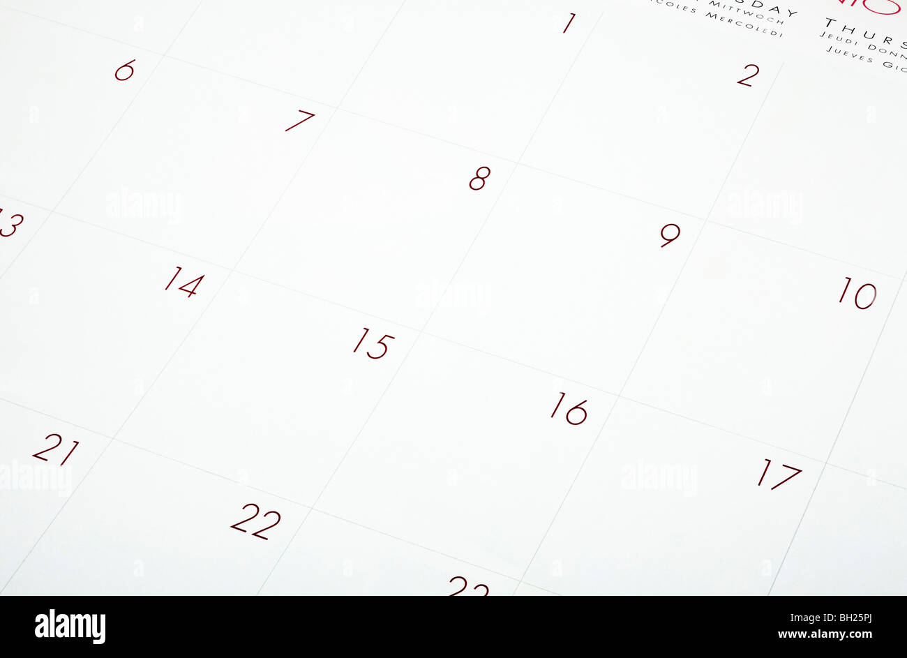 Calendario vuoto page close up Foto Stock