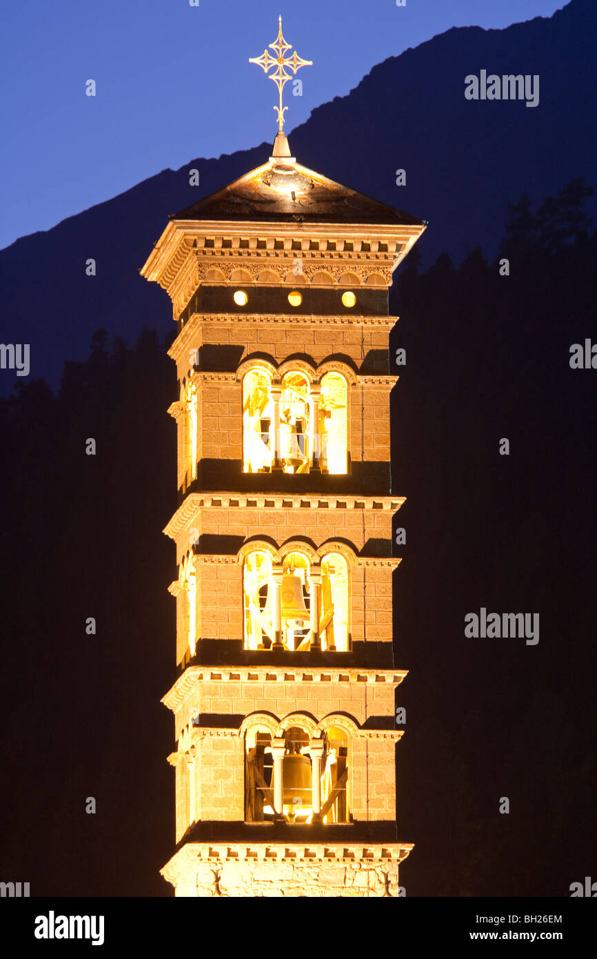 Il romanico ST. KARL CHIESA, guglia, ST. MORITZ-BAD, ST. MORITZ, alta Engadina ENGADIN, Grigioni, Svizzera Foto Stock